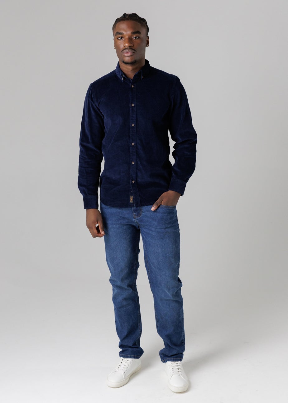 Tokyo Laundry Blue Cotton Corduroy Shirt With Button Collar