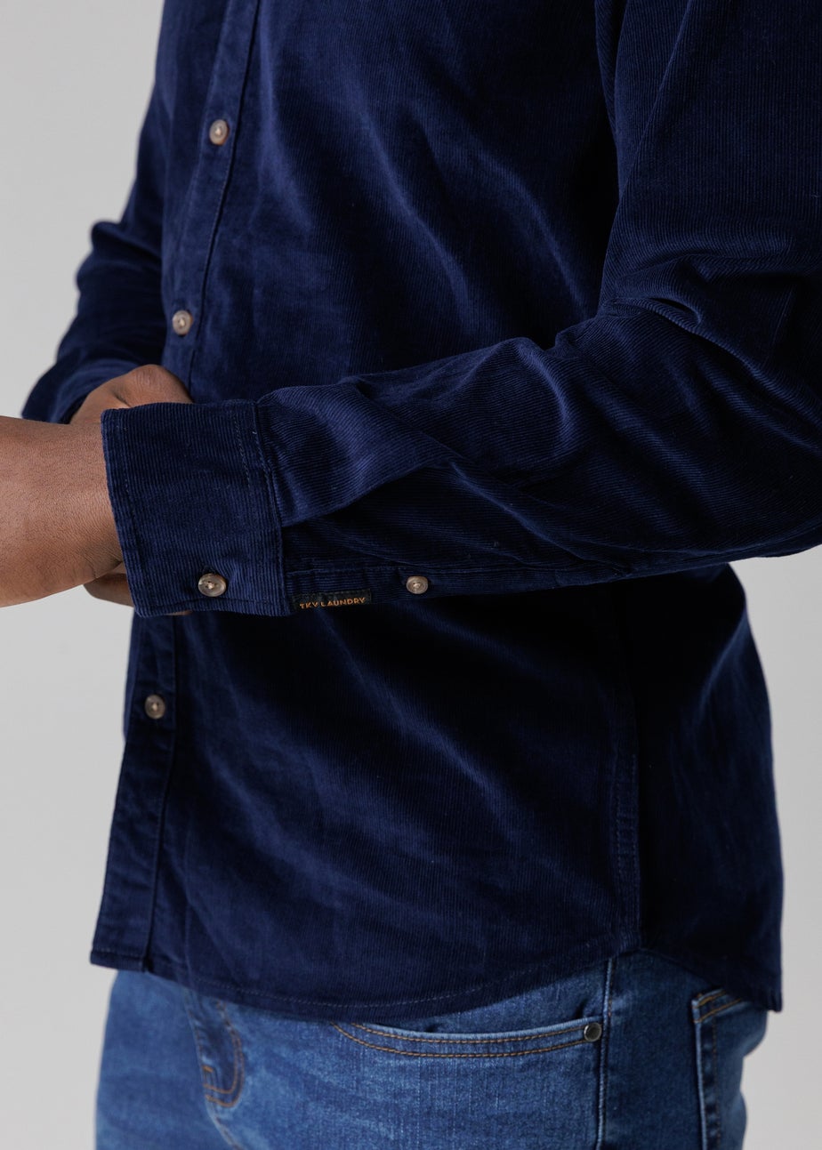 Tokyo Laundry Blue Cotton Corduroy Shirt With Button Collar