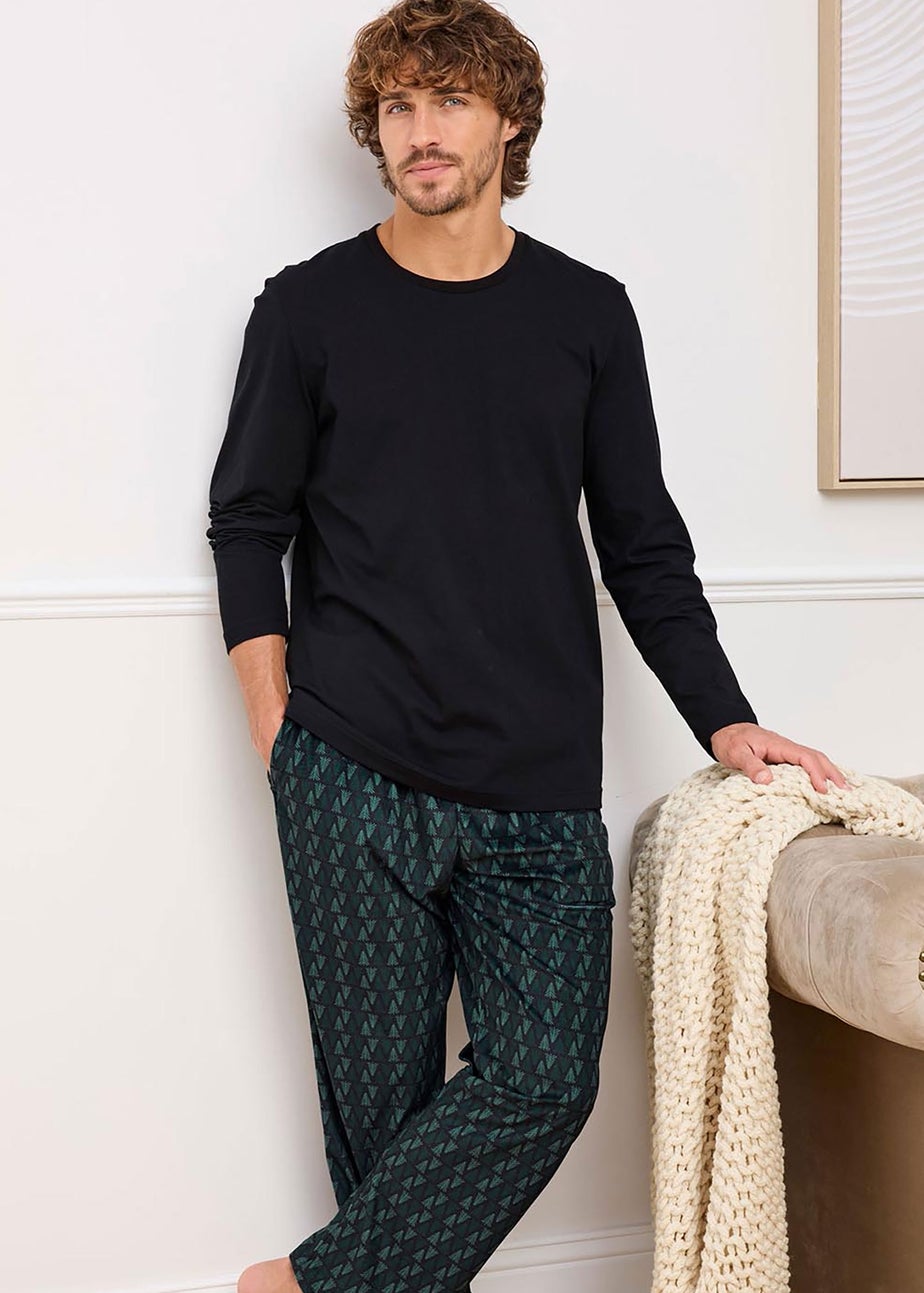 Cotton Traders Black Crew Neck PJ Set