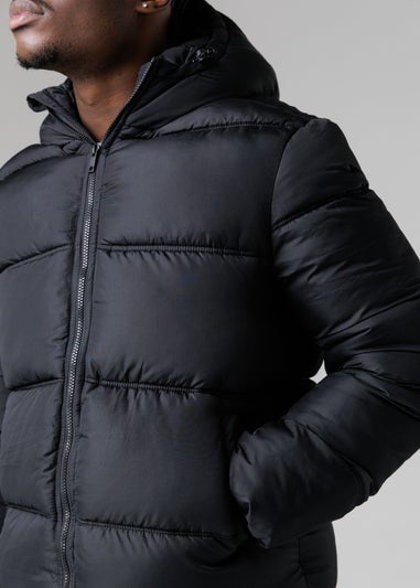 French Connection Black Hooded Puffer Jacket with High Neck