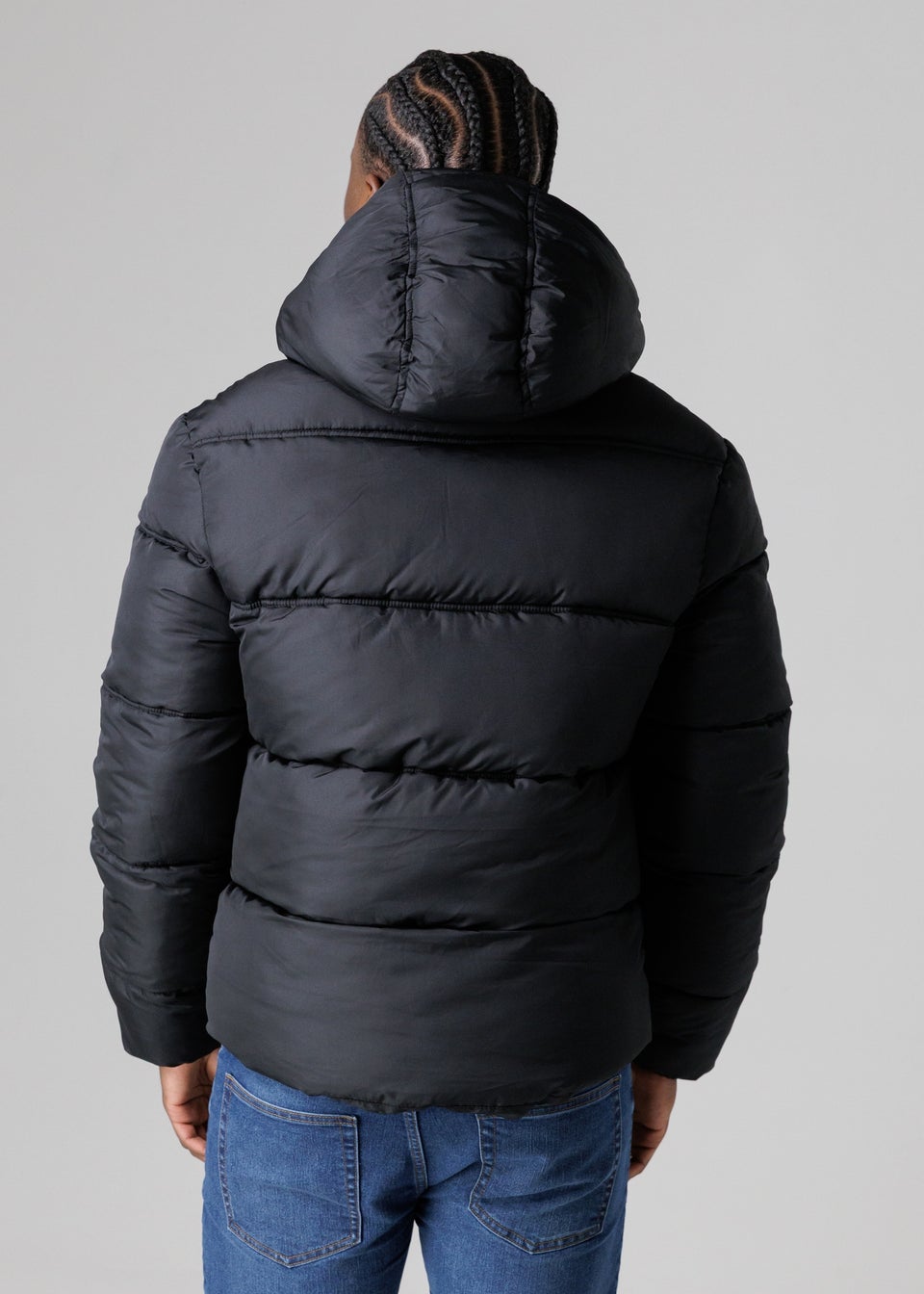 French Connection Black Hooded Puffer Jacket with High Neck