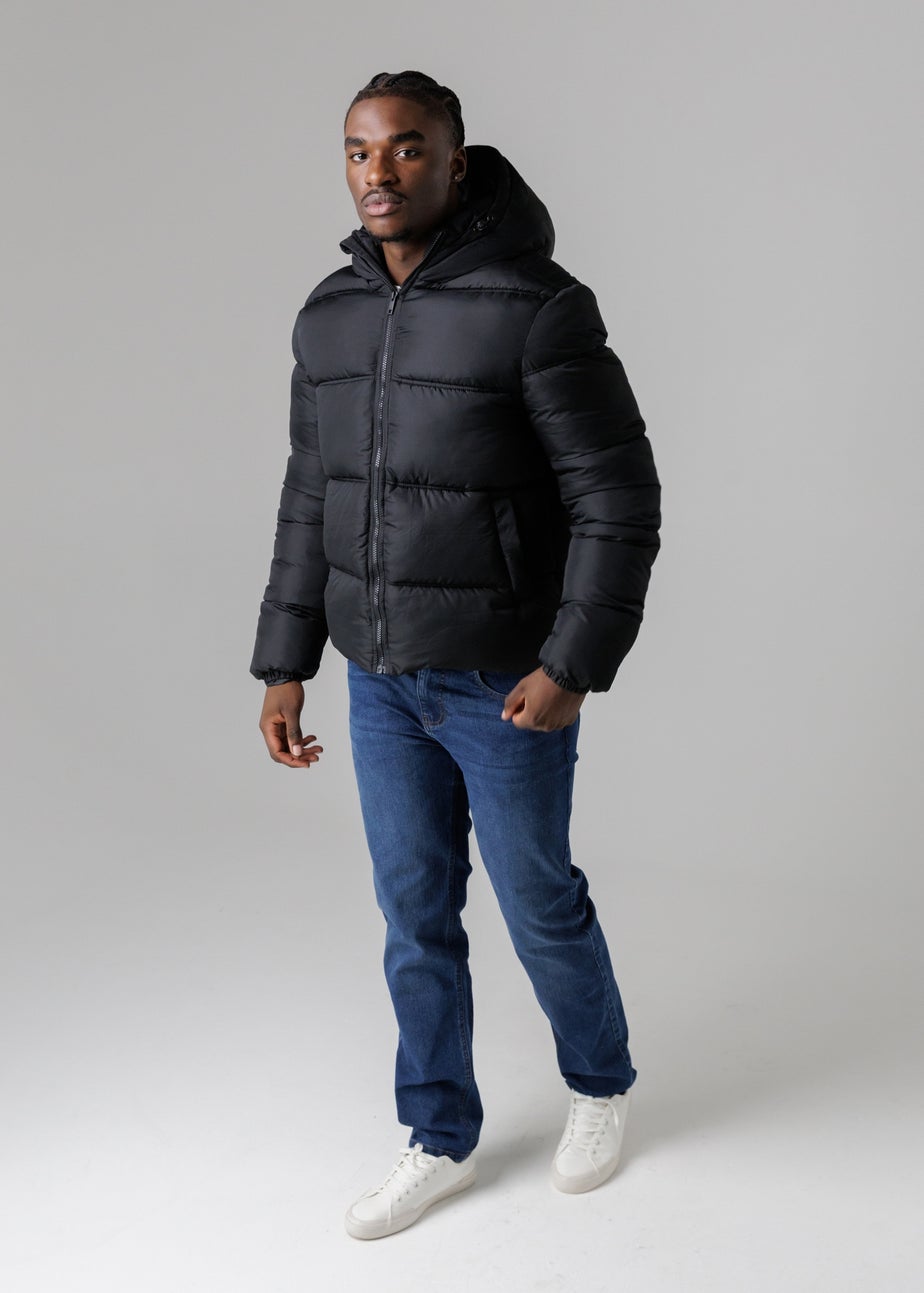 French Connection Black Hooded Puffer Jacket with High Neck
