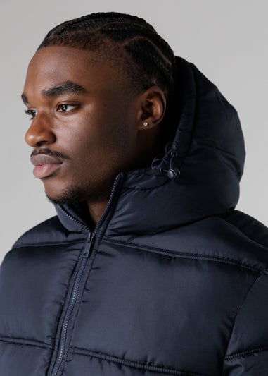French Connection Navy Hooded Puffer Jacket with High Neck