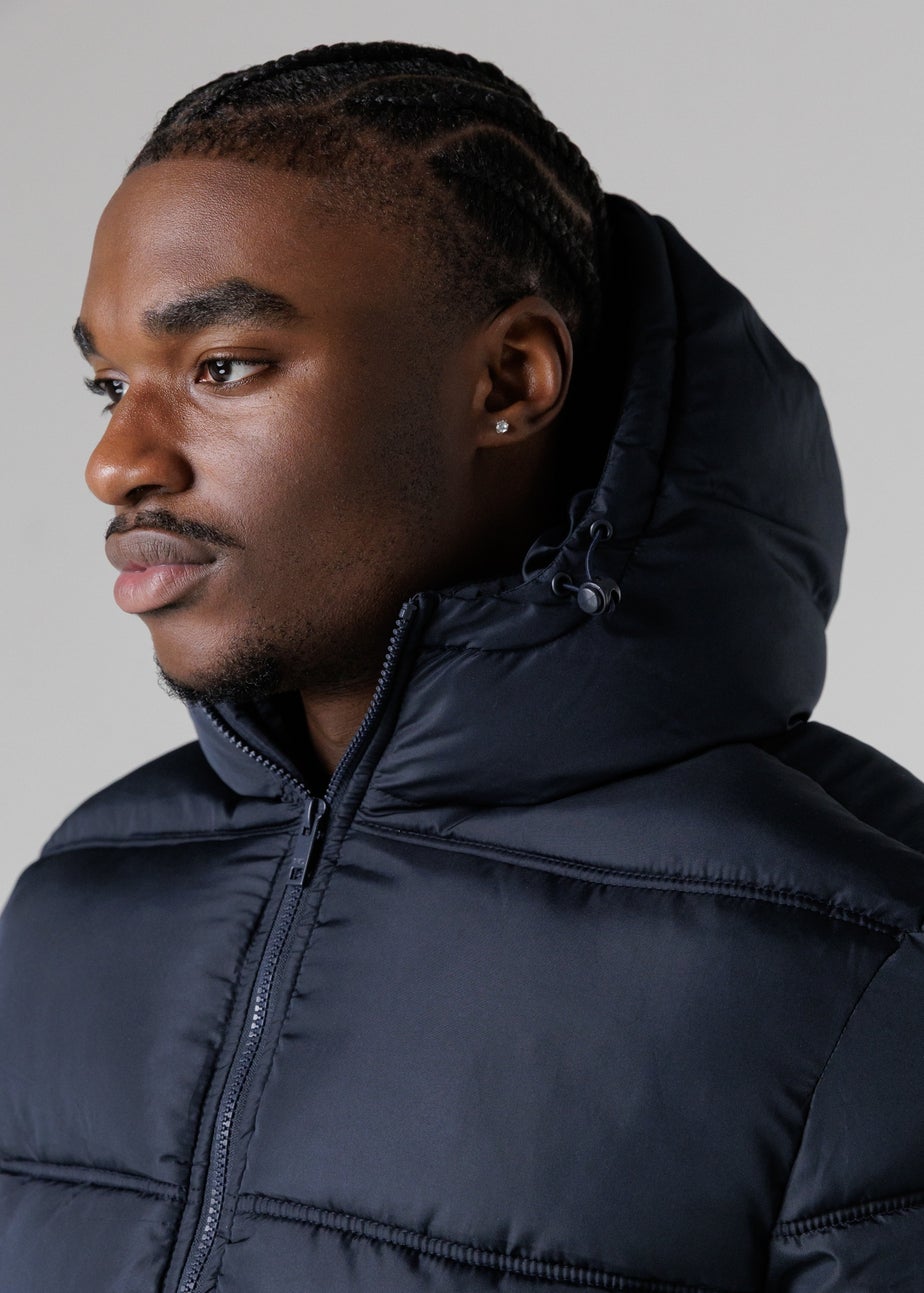 French Connection Navy Hooded Puffer Jacket with High Neck