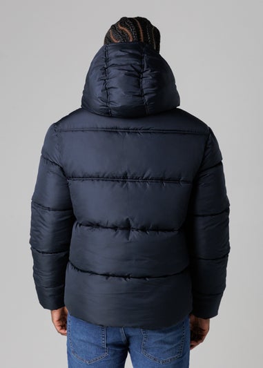 French Connection Navy Hooded Puffer Jacket with High Neck