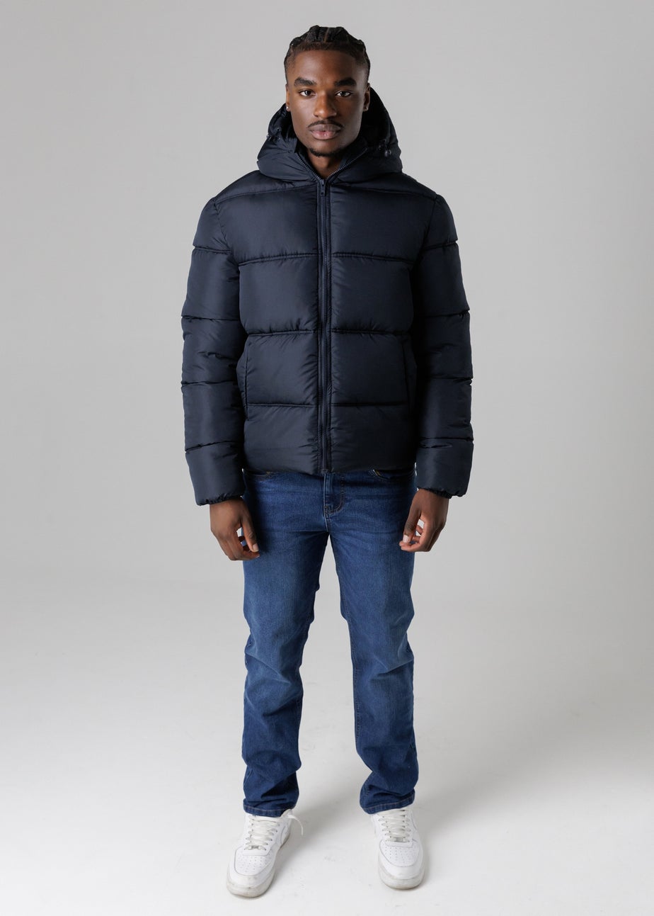 French Connection Navy Hooded Puffer Jacket with High Neck