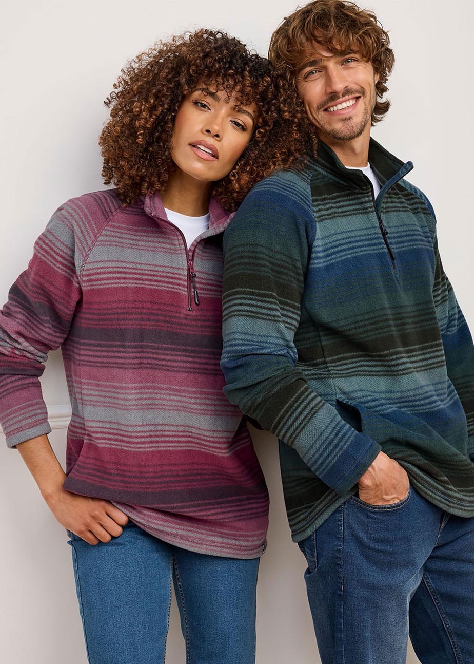 Cotton Traders Dark Blue Recycled Printed Microfleece Half Zip