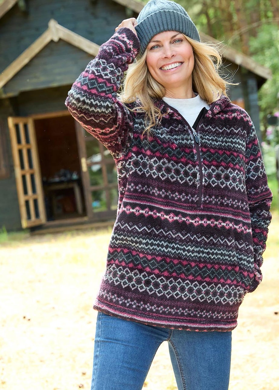 Cotton Traders Aubergine Soft Half Zip Fleece Top