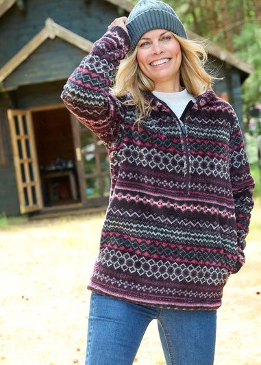 Cotton Traders Aubergine Soft Half Zip Fleece Top