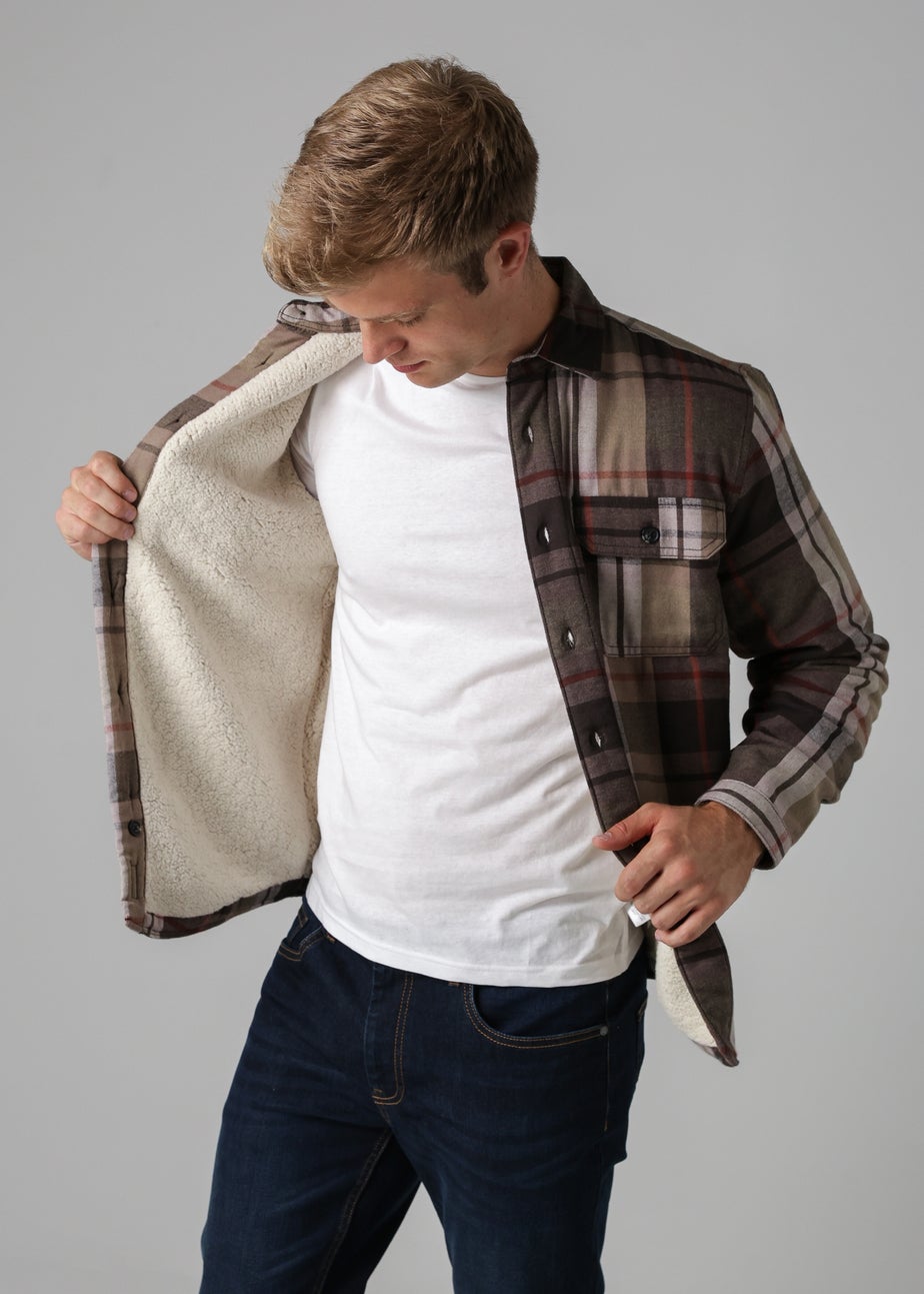 Tokyo Laundry Grey Checked Padded Shirt With Sherpa Lining