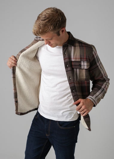 Tokyo Laundry Grey Checked Padded Shirt With Sherpa Lining