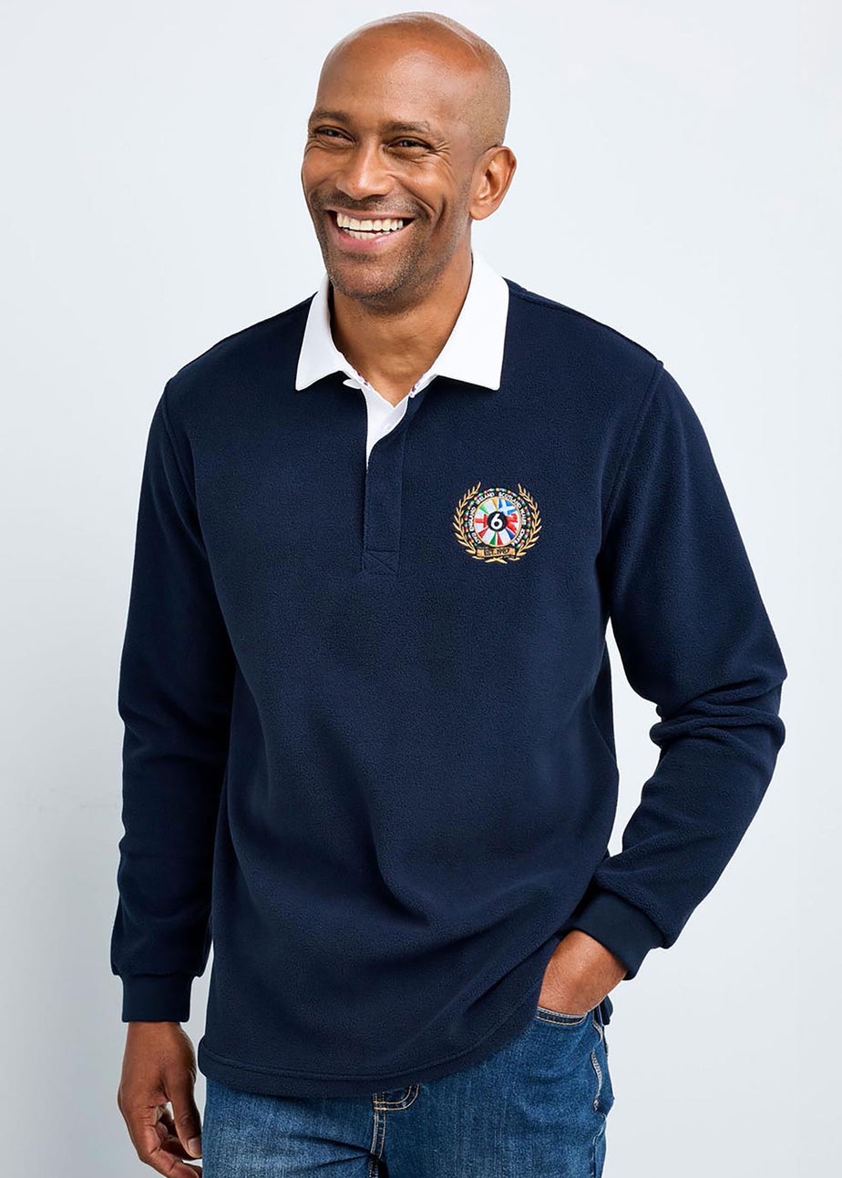Cotton Traders Dark Blue Six Nations Fleece Rugby Shirt