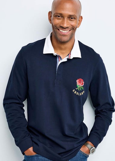 Cotton Traders Dark Blue England Classic Long Sleeve Rugby Shirt