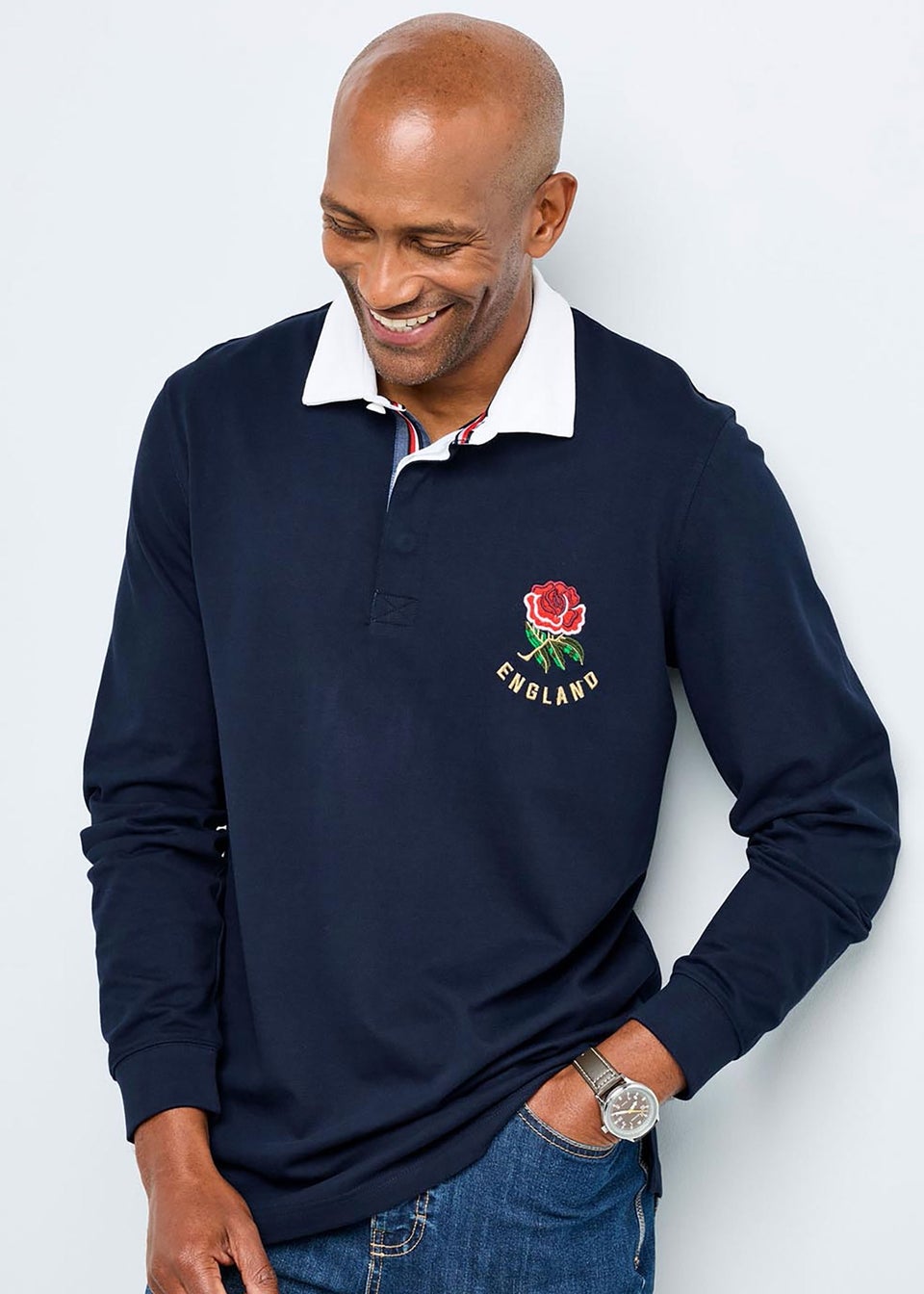 Cotton Traders Dark Blue England Classic Long Sleeve Rugby Shirt