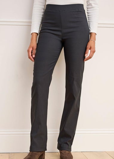 Cotton Traders Charcoal Grey Super Stretchy Straight Leg Pull-On Cosy Trousers