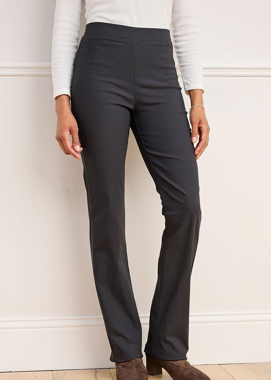 Cotton Traders Charcoal Grey Super Stretchy Straight Leg Pull-On Cosy Trousers