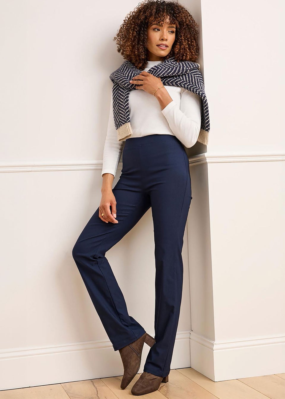 Cotton Traders Dark Blue Super Stretchy Straight Leg Pull-On Cosy Trousers