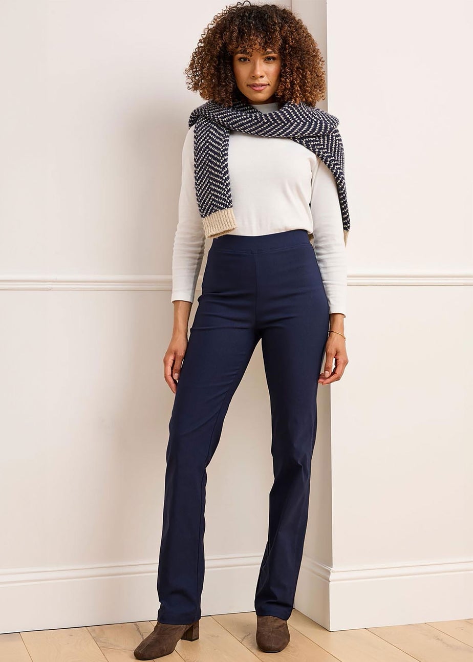 Cotton Traders Dark Blue Super Stretchy Straight Leg Pull-On Cosy Trousers