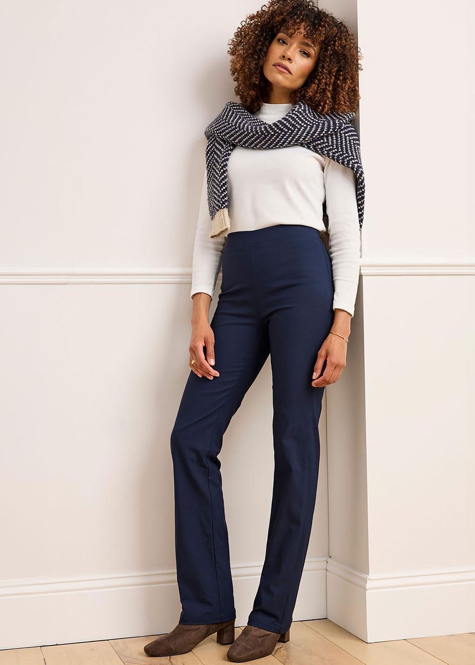 Cotton Traders Dark Blue Super Stretchy Straight Leg Pull-On Cosy Trousers