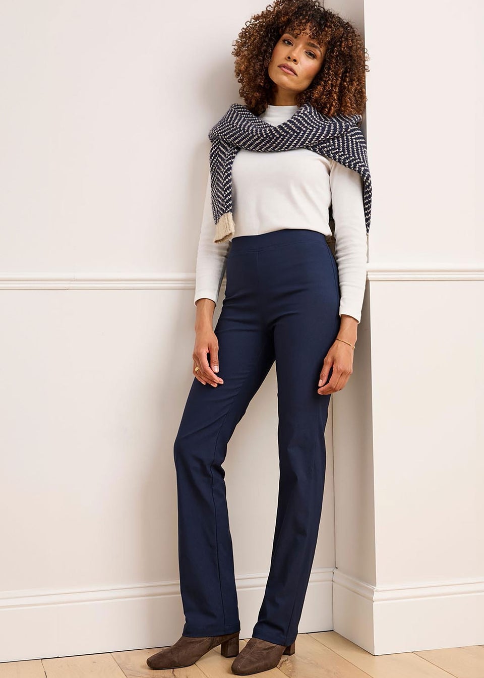 Cotton Traders Dark Blue Super Stretchy Straight Leg Pull-On Cosy Trousers