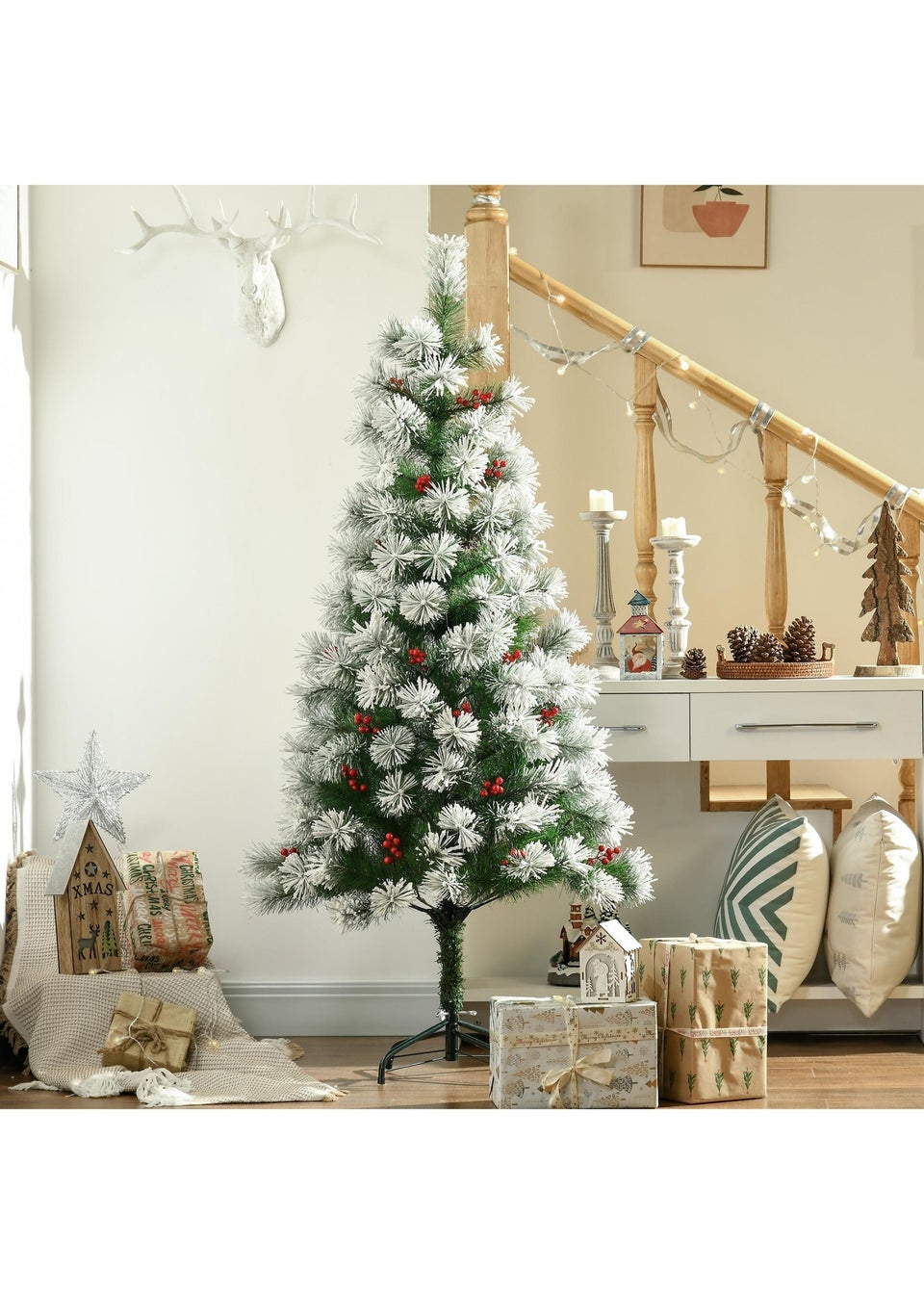 HOMCOM 5FT Snow Pine Christmas Tree