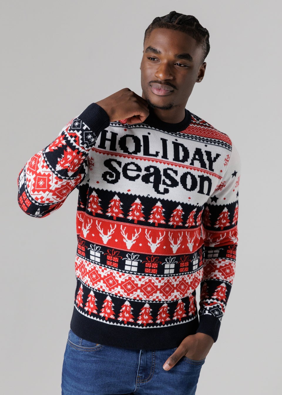 Tokyo Laundry Navy Festive Jacquard Crew Neck Jumper