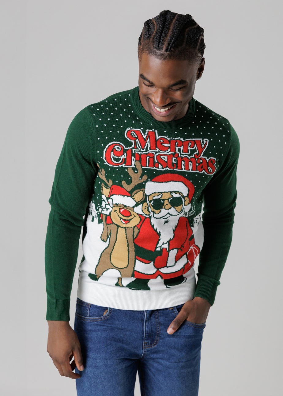 Tokyo Laundry Green Festive Jacquard Crew Neck Jumper