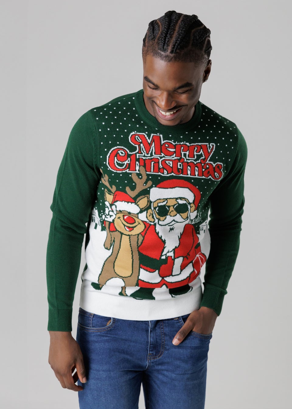 Tokyo Laundry Green Festive Jacquard Crew Neck Jumper