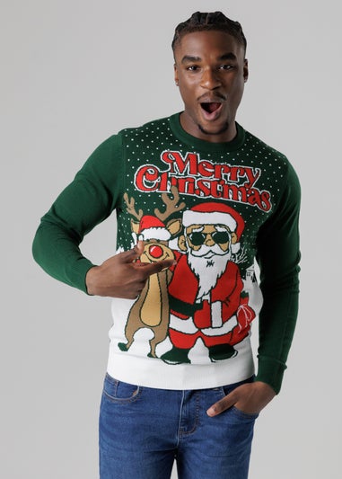 Tokyo Laundry Green Festive Jacquard Crew Neck Jumper