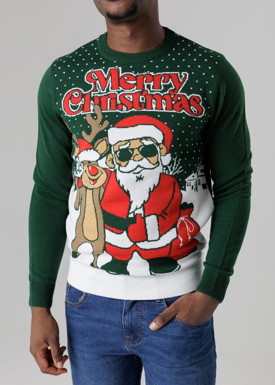 Tokyo Laundry Green Festive Jacquard Crew Neck Jumper