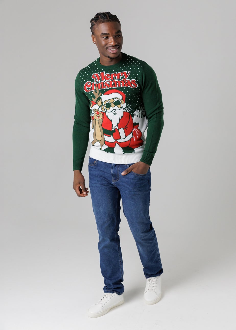 Tokyo Laundry Green Festive Jacquard Crew Neck Jumper