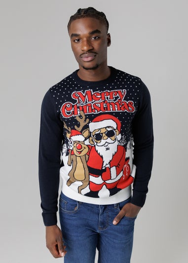 Tokyo Laundry Navy Festive Jacquard Crew Neck Jumper