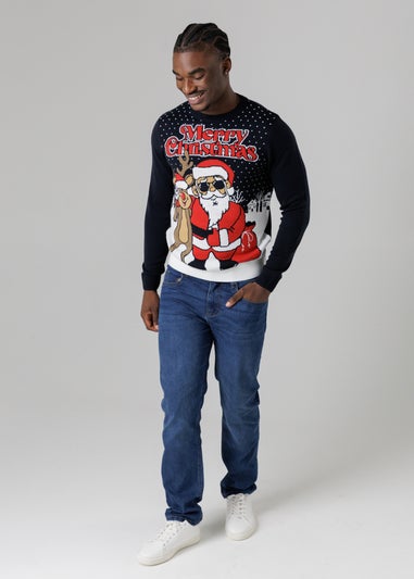 Tokyo Laundry Navy Festive Jacquard Crew Neck Jumper