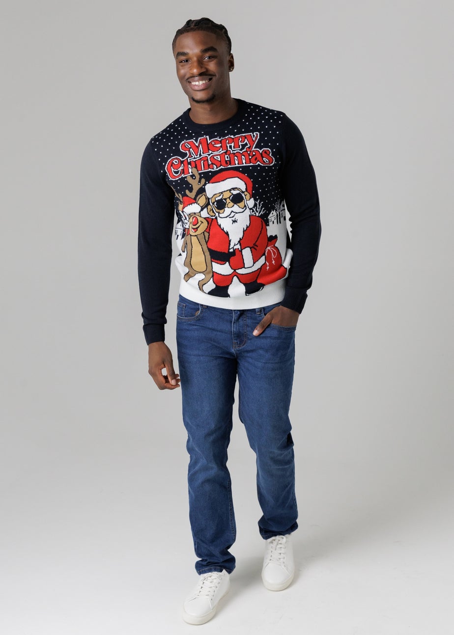 Tokyo Laundry Navy Festive Jacquard Crew Neck Jumper