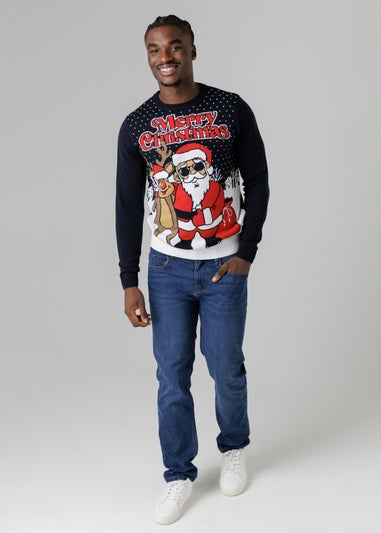 Tokyo Laundry Navy Festive Jacquard Crew Neck Jumper