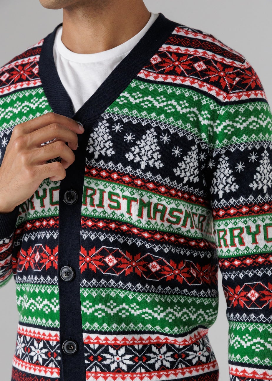 Tokyo Laundry Navy Festive Jacquard V-Neck Cardigan