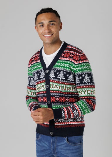 Tokyo Laundry Navy Festive Jacquard V-Neck Cardigan