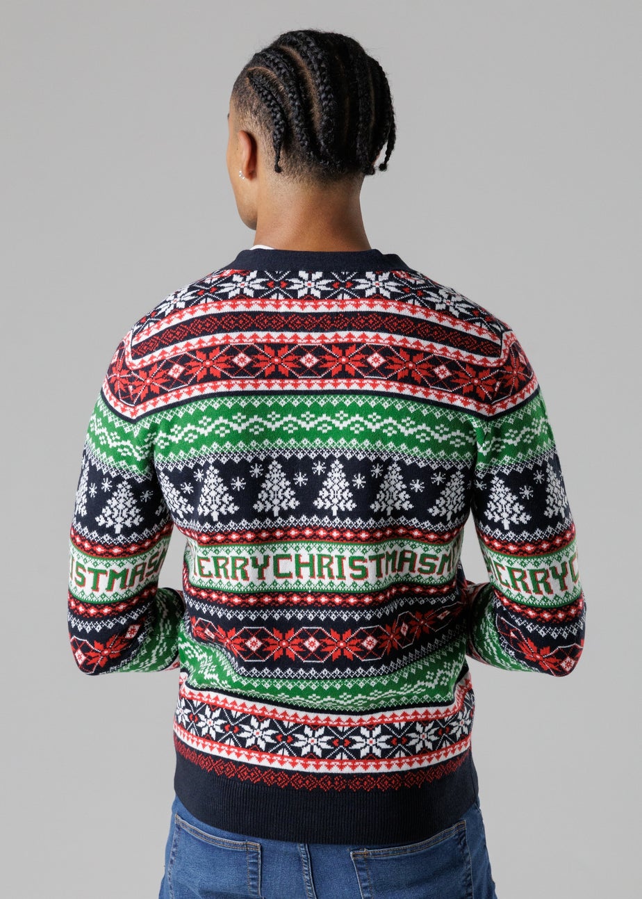 Tokyo Laundry Navy Festive Jacquard V-Neck Cardigan