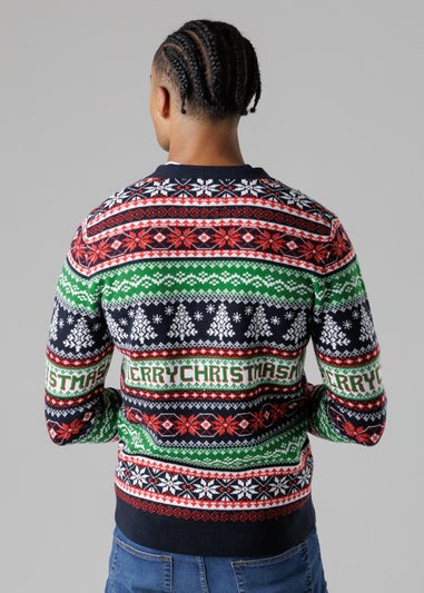 Tokyo Laundry Navy Festive Jacquard V-Neck Cardigan