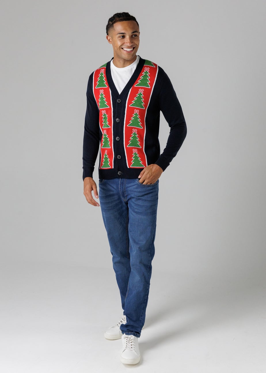 Tokyo Laundry Navy Festive Jacquard V-Neck Cardigan