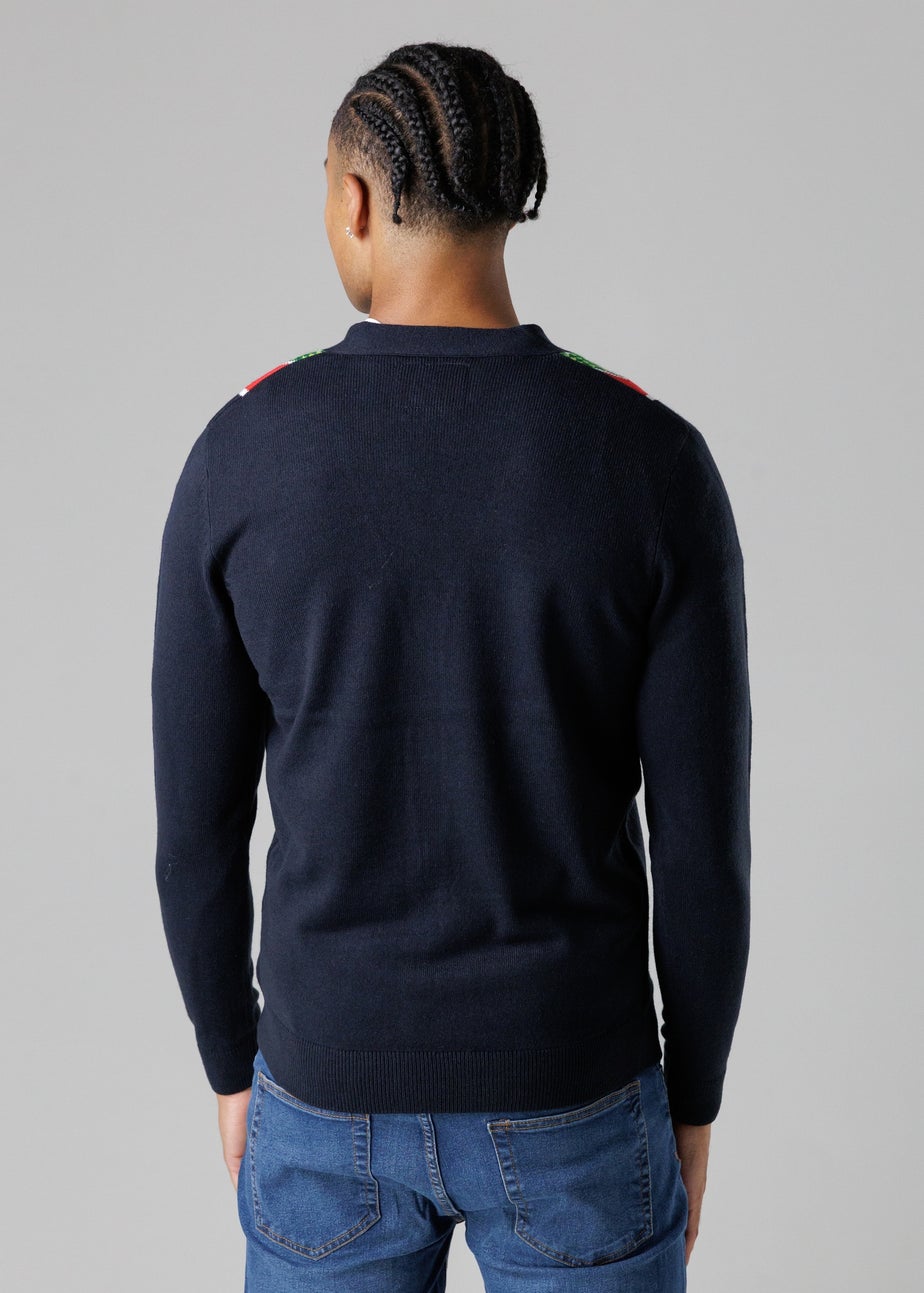 Tokyo Laundry Navy Festive Jacquard V-Neck Cardigan