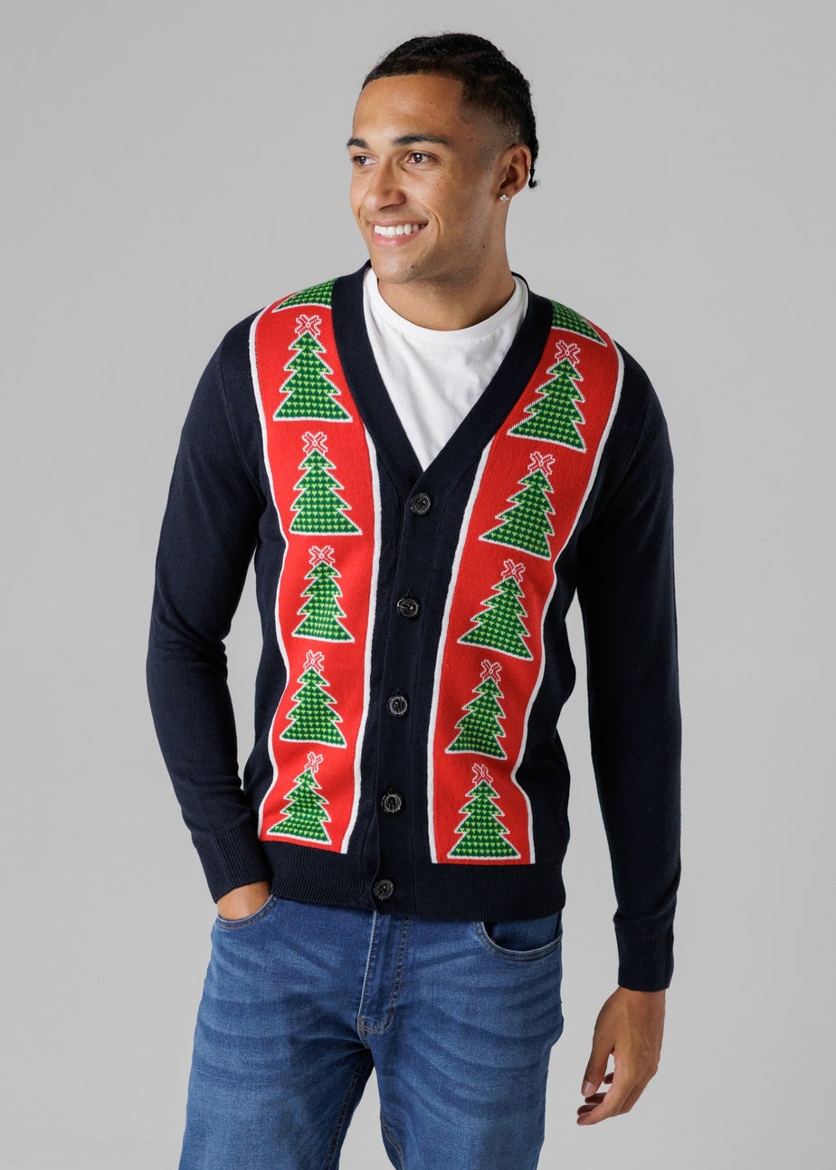 Tokyo Laundry Navy Festive Jacquard V-Neck Cardigan