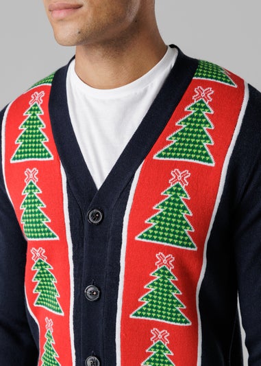 Tokyo Laundry Navy Festive Jacquard V-Neck Cardigan