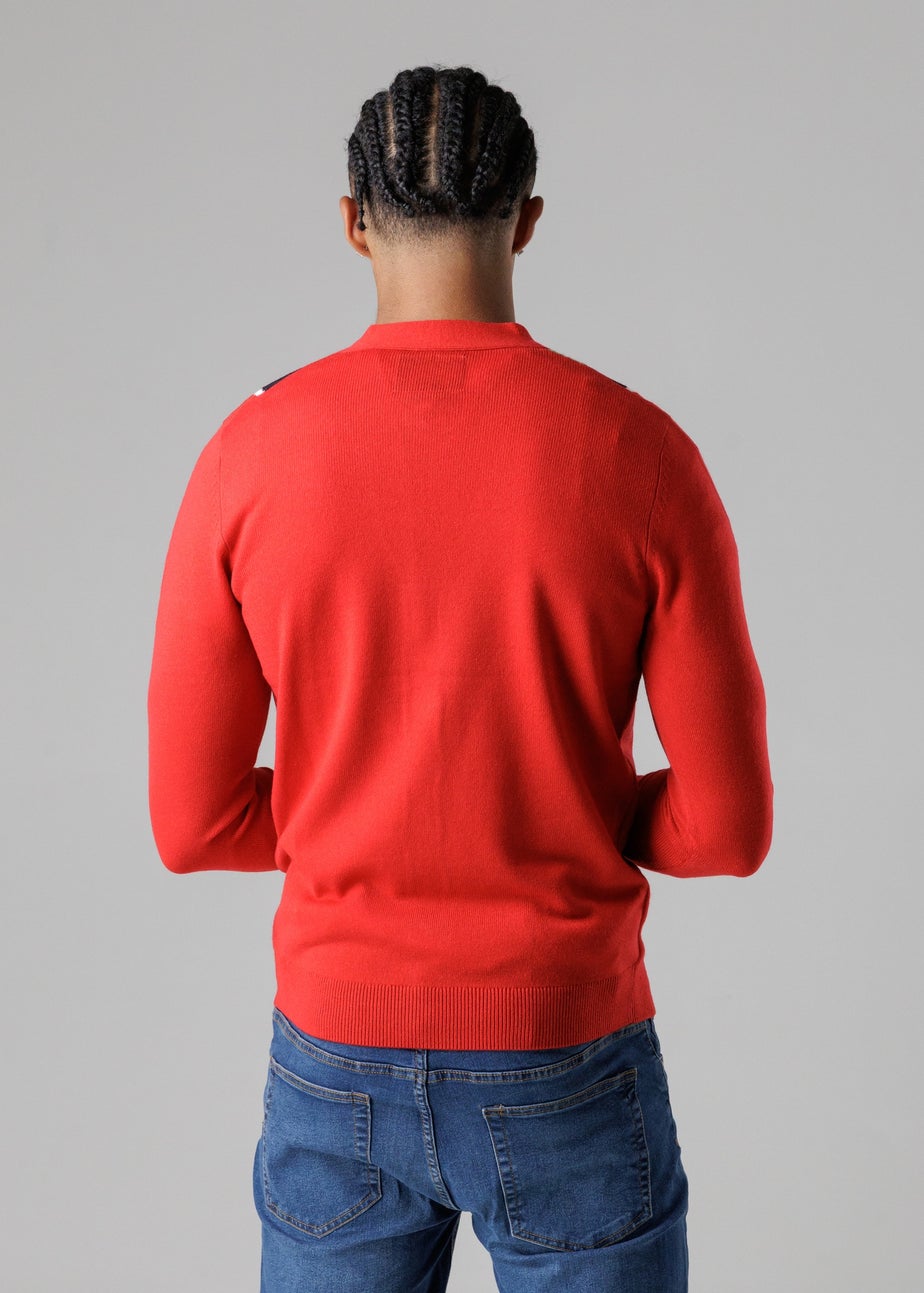 Tokyo Laundry Red Festive Jacquard V-Neck Cardigan