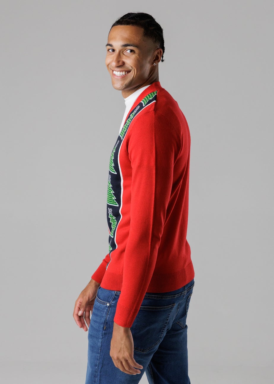Tokyo Laundry Red Festive Jacquard V-Neck Cardigan