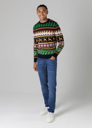 Tokyo Laundry Navy Festive Jacquard Crew Neck Jumper