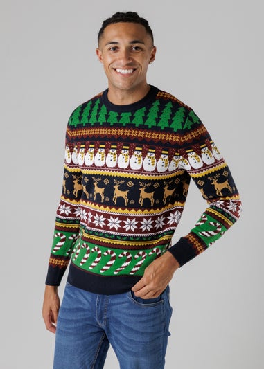 Tokyo Laundry Navy Festive Jacquard Crew Neck Jumper