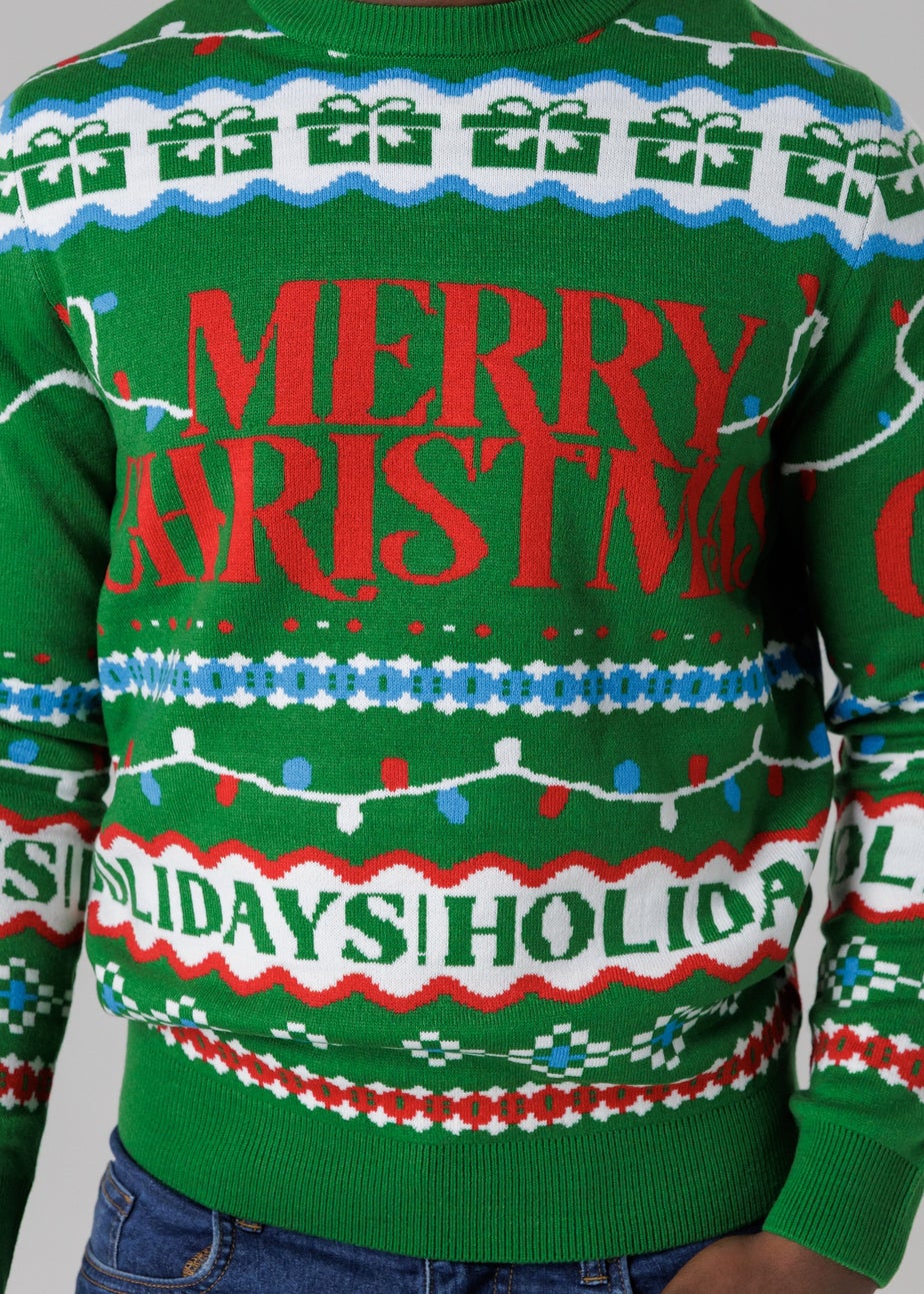 Tokyo Laundry Green Festive Jacquard Crew Neck Jumper