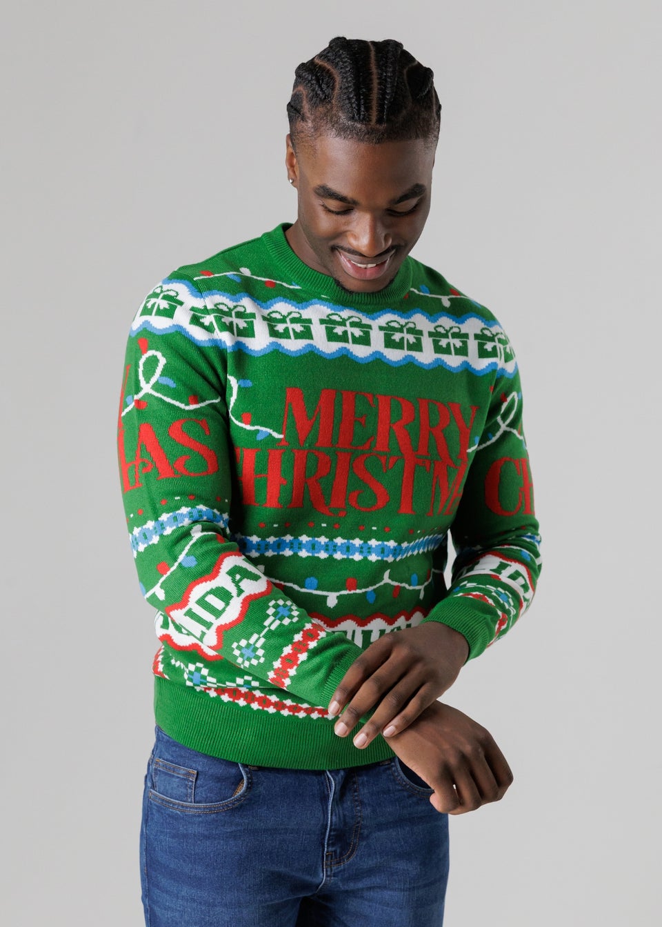 Tokyo Laundry Green Festive Jacquard Crew Neck Jumper