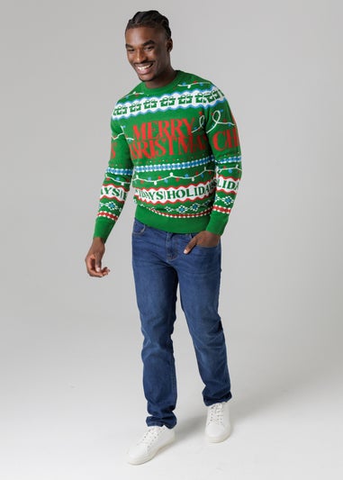 Tokyo Laundry Green Festive Jacquard Crew Neck Jumper